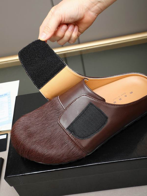 Amiri MA Logo Pony Hair Leather Mule – Dark Brown