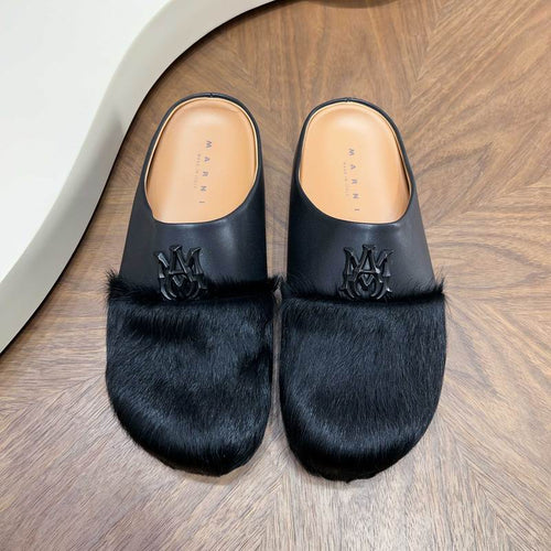 Amiri MA Logo Pony Hair Leather Mule – Black