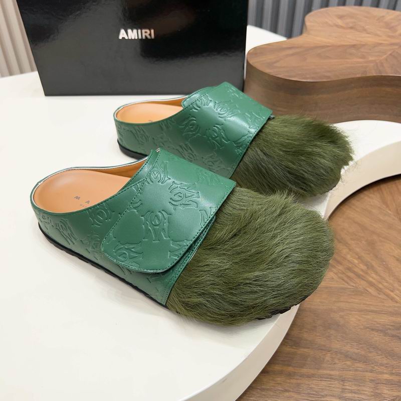 Amiri MA Monogram Embossed Leather & Pony Hair Mule – Forest Green