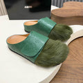 Amiri MA Monogram Embossed Leather & Pony Hair Mule – Forest Green