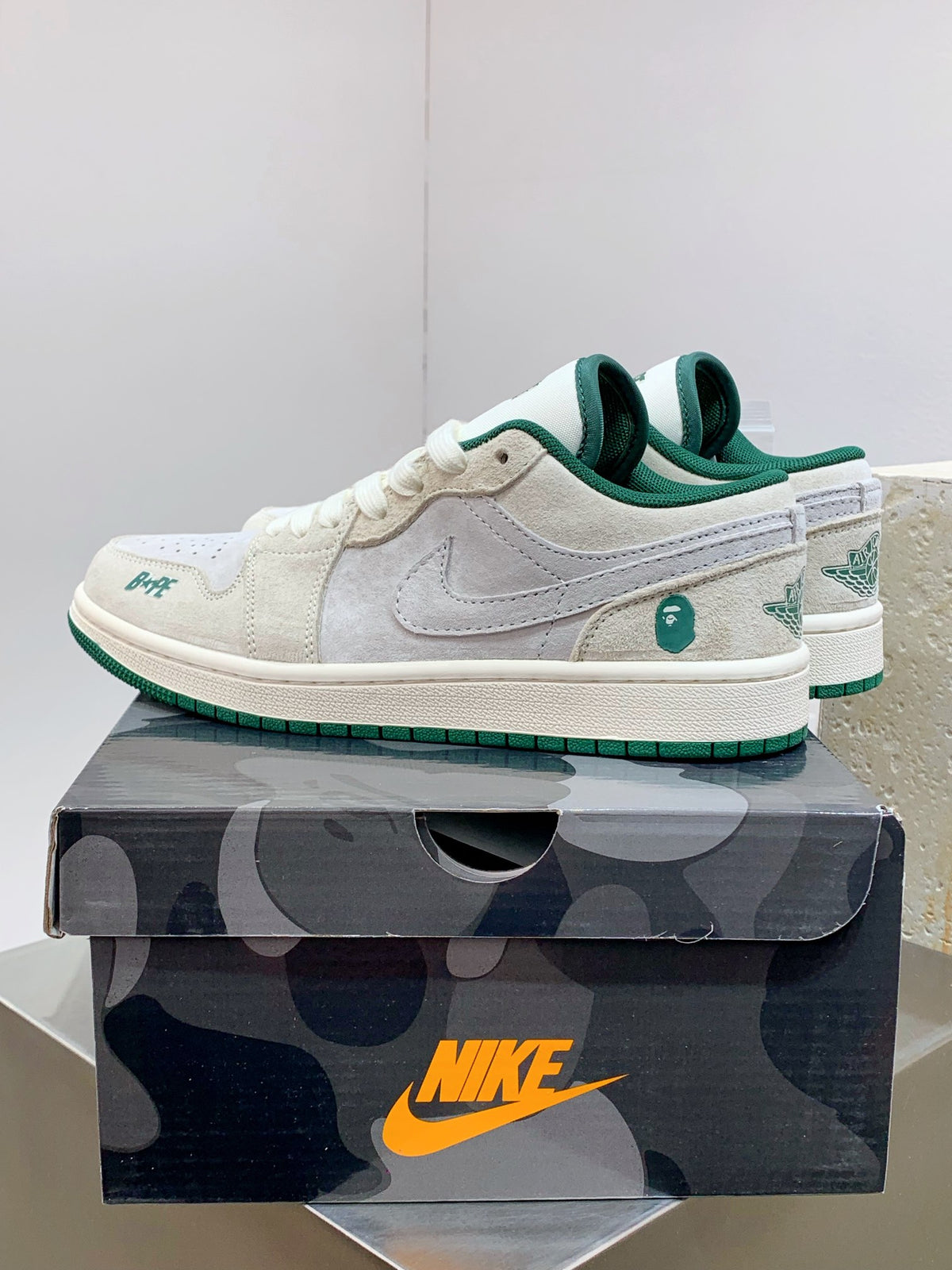 BAPE × Air Jordan 1 Low – White / Green