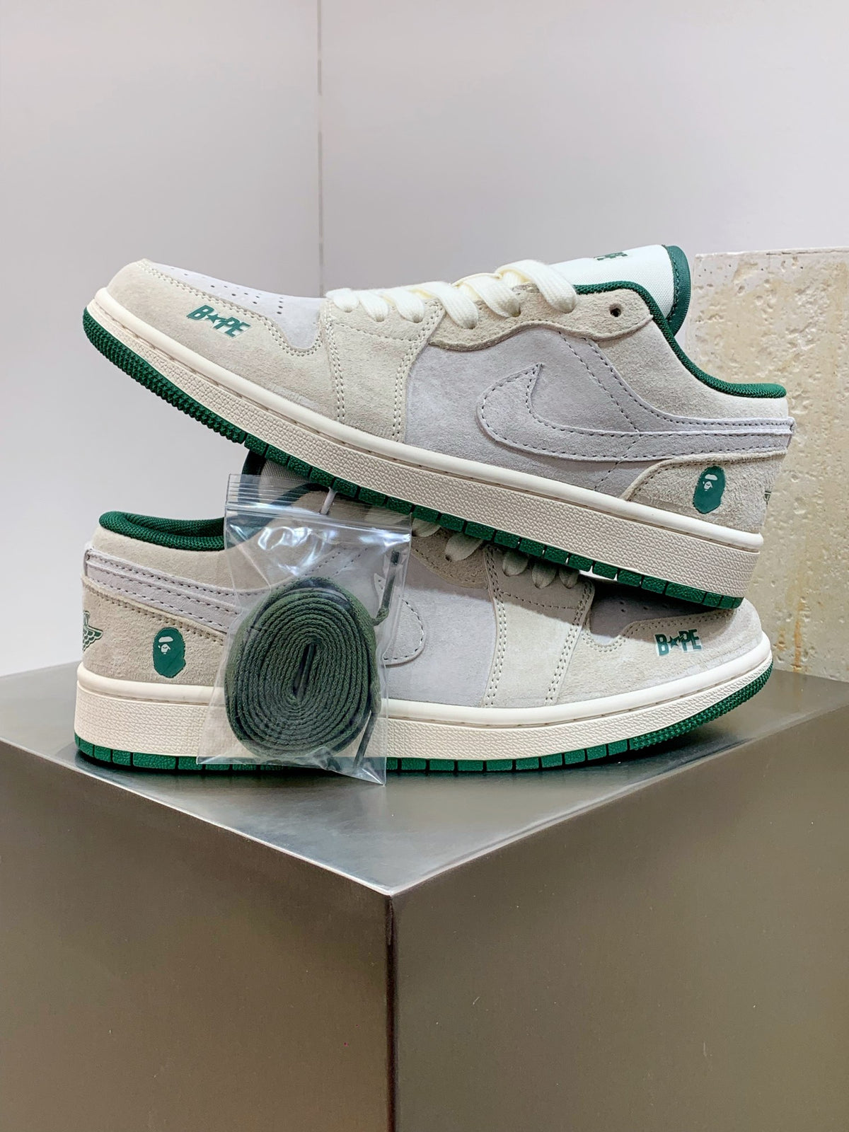 BAPE × Air Jordan 1 Low – White / Green