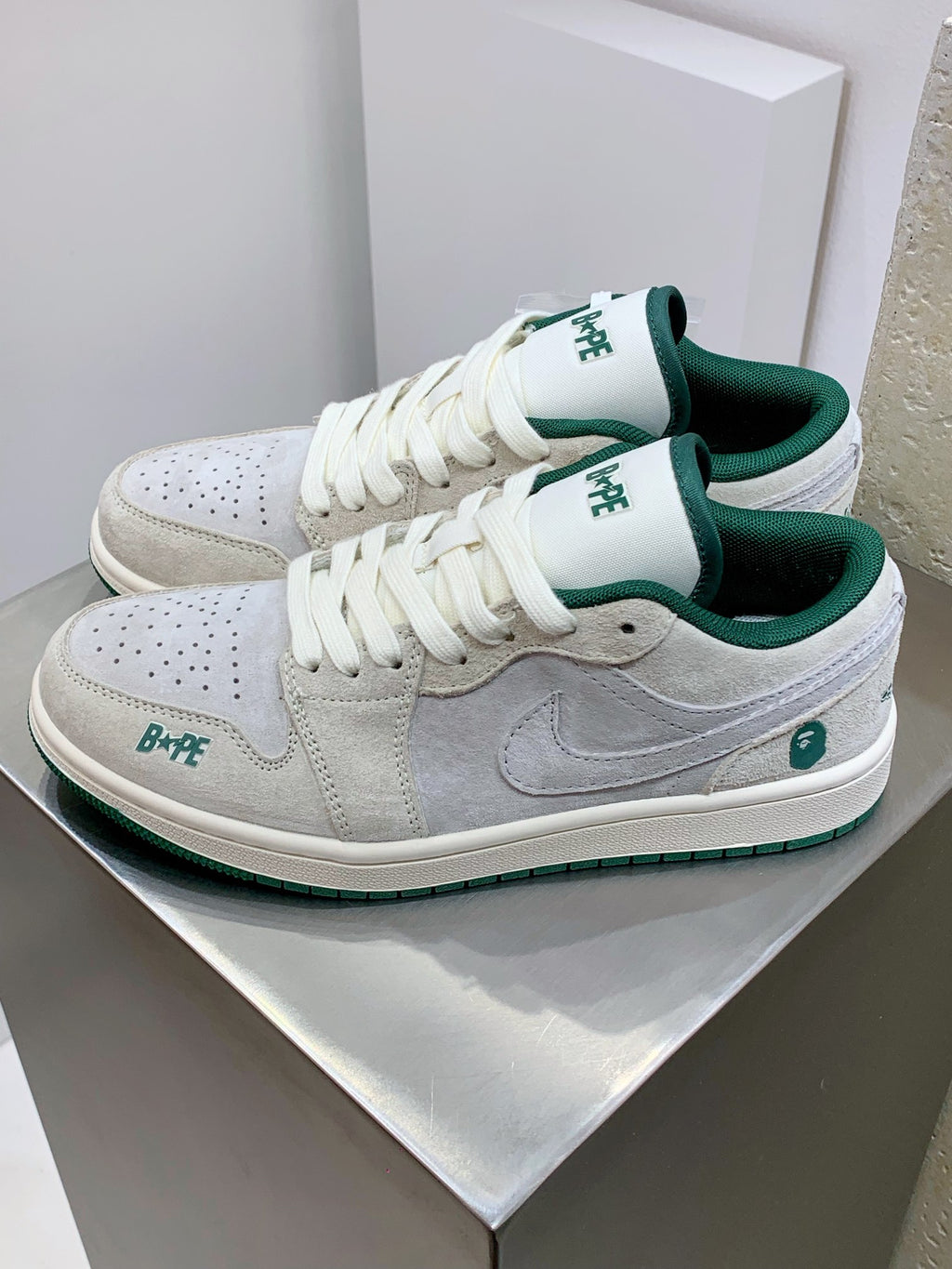 BAPE × Air Jordan 1 Low – White / Green